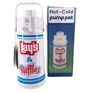 70s Lays & Ruffles Brand Potato Chips Pump Pot thermos dead stock 1970s vintage